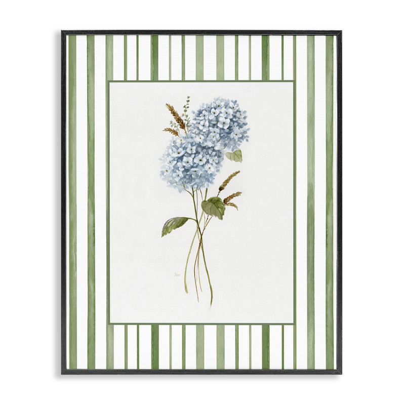 «Blue Hydrangea» et blé séché, estampe numérique, design par Nan, Giclée noire de minuit encadrée, H 20 po x l 16 po
