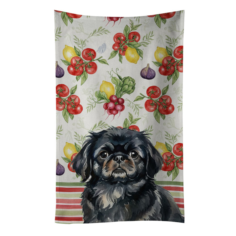 Serviette de cuisine noire à motif de légumes Pékinois, Black Pekingese