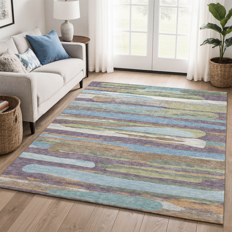 Tapis abstrait lavable à la machine Premium, Mauve, 5 pi x 7 pi 6 po