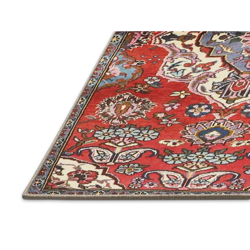 Tapis rouge/bleu traditionnel Chatwin, Rectangle 5 pi x 7 pi