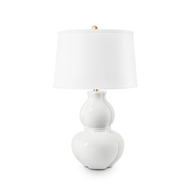 Sandar Lamp with Shade 17-inch White Linen, with Gold