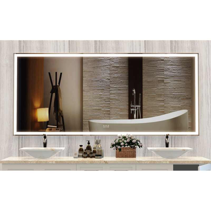 Oversized 72X32 Inch Mirror With 3 Color Lights, Waterproof, Aluminum Frame, Wall Mounted, For Bedroom Bathroom Living Room, Silver Led Inch, Options,