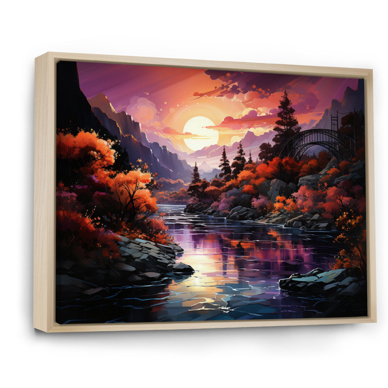 Reproduction d'art sur toile, "Pink Bridge Twilight Passage I", Cadre flottant brun, H 30 po x l 40 po x P 1,5 po