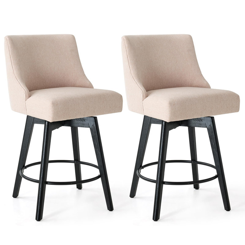 Hokku Designs & Makiba 360° Swivel Counter Height Bar Stool - CertiPUR-US Foam, Solid Wood Frame, Linen Upholstery, 4