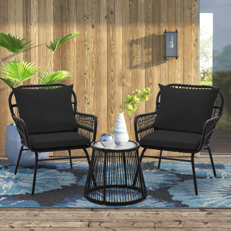 Heckscherville 2 - Person Patio Conversation Set with Cushions, Black