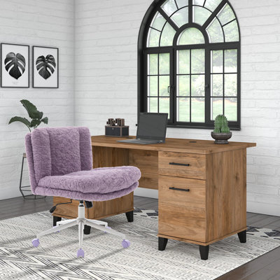 Meuble-lavabo 26,4 po en fausse fourrure de lapin et chaise de bureau, chaise de bureau pivotante réglable avec base en métal