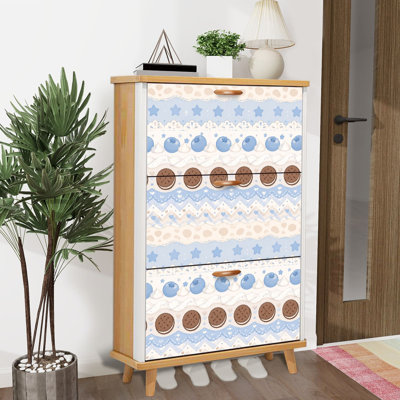 Shoe Storage Cabinet with 3 Flip Drawers for Cute Blueberry Cookie Star Motifs Pastel Colors Shoe Rack Storage Organizer