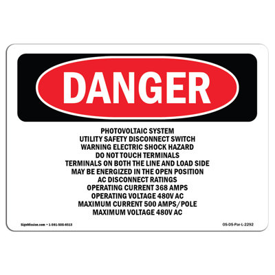 Photovoltaic System Utility Safety Disconnect Sign