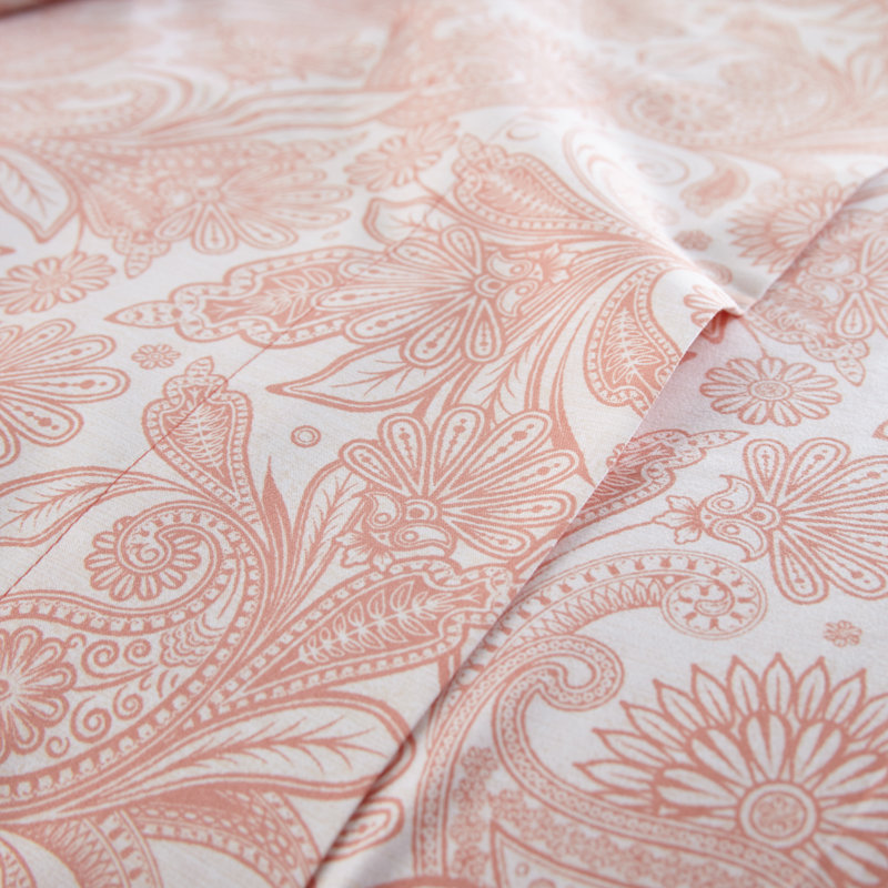 Ensemble de draps South Melody Linens Pure, Grand, Blanc/Corail, Paisley