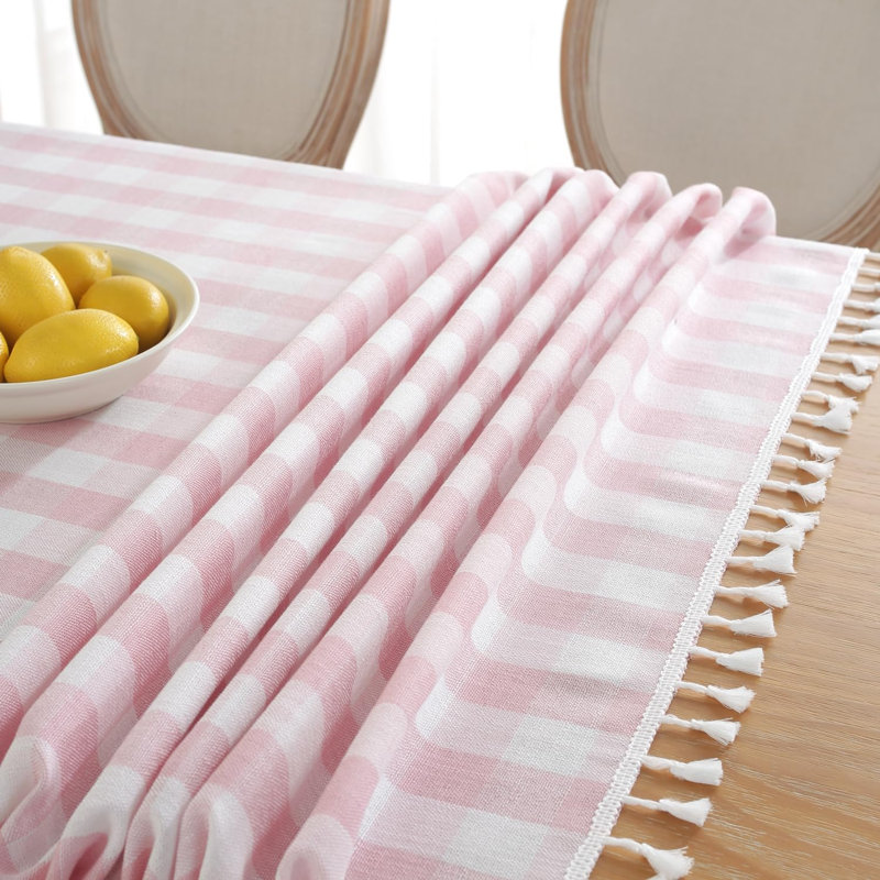 Buffalo Plaid Table Cloth For Rectangle Tables With Tassel Red And White Rustic Textured Farmhouse Burlap Table Cover For Kitchen Dining Tabletop Decoration