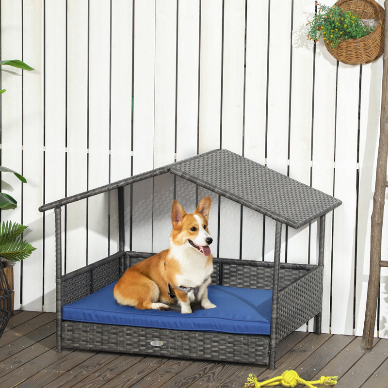 Niche pour chien avec auvent, bleu, foncé