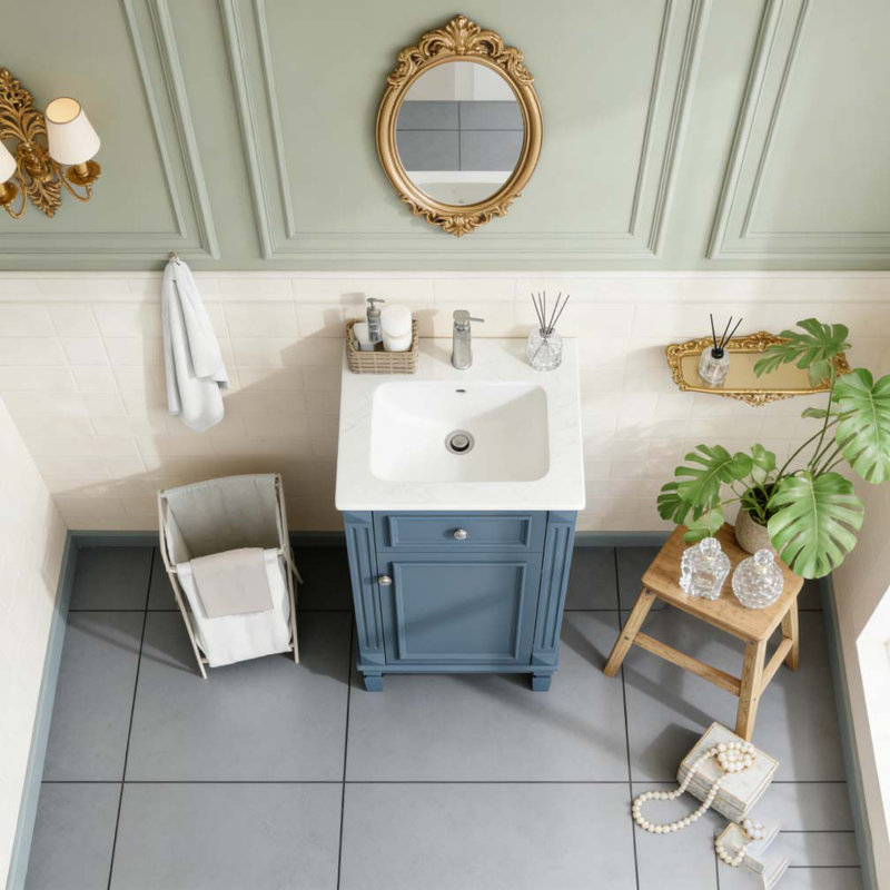 Meuble-lavabo 18 po avec lavabo en céramique, Bleu