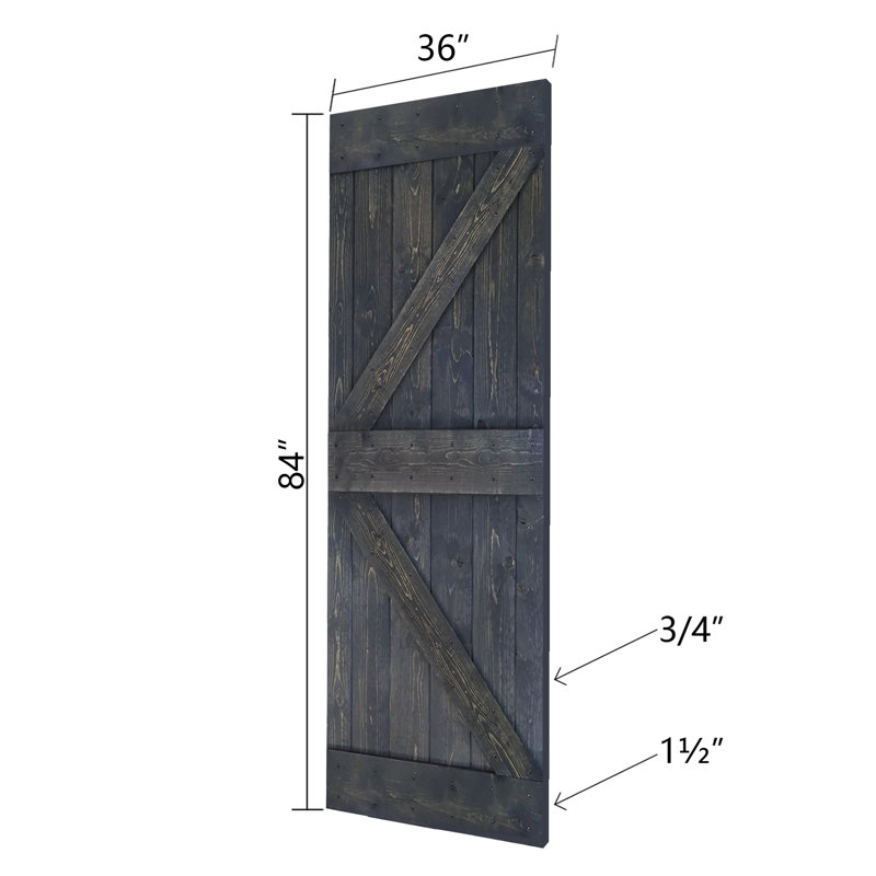 Porte de grange coulissante en bois massif de style K sans trousse de quincaillerie (dalle de porte seulement) - Assemblage requis