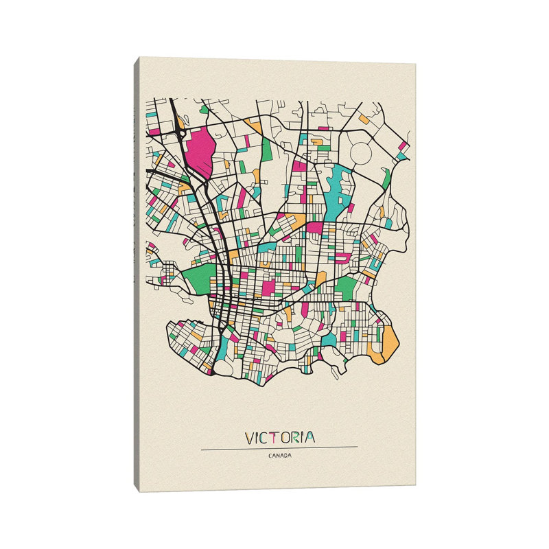Victoria, British Columbia Map by Ayse Deniz Akerman - Wrapped Canvas Gallery-Wrapped Canvas Giclée, 152.5 cm H x 101.5 cm W