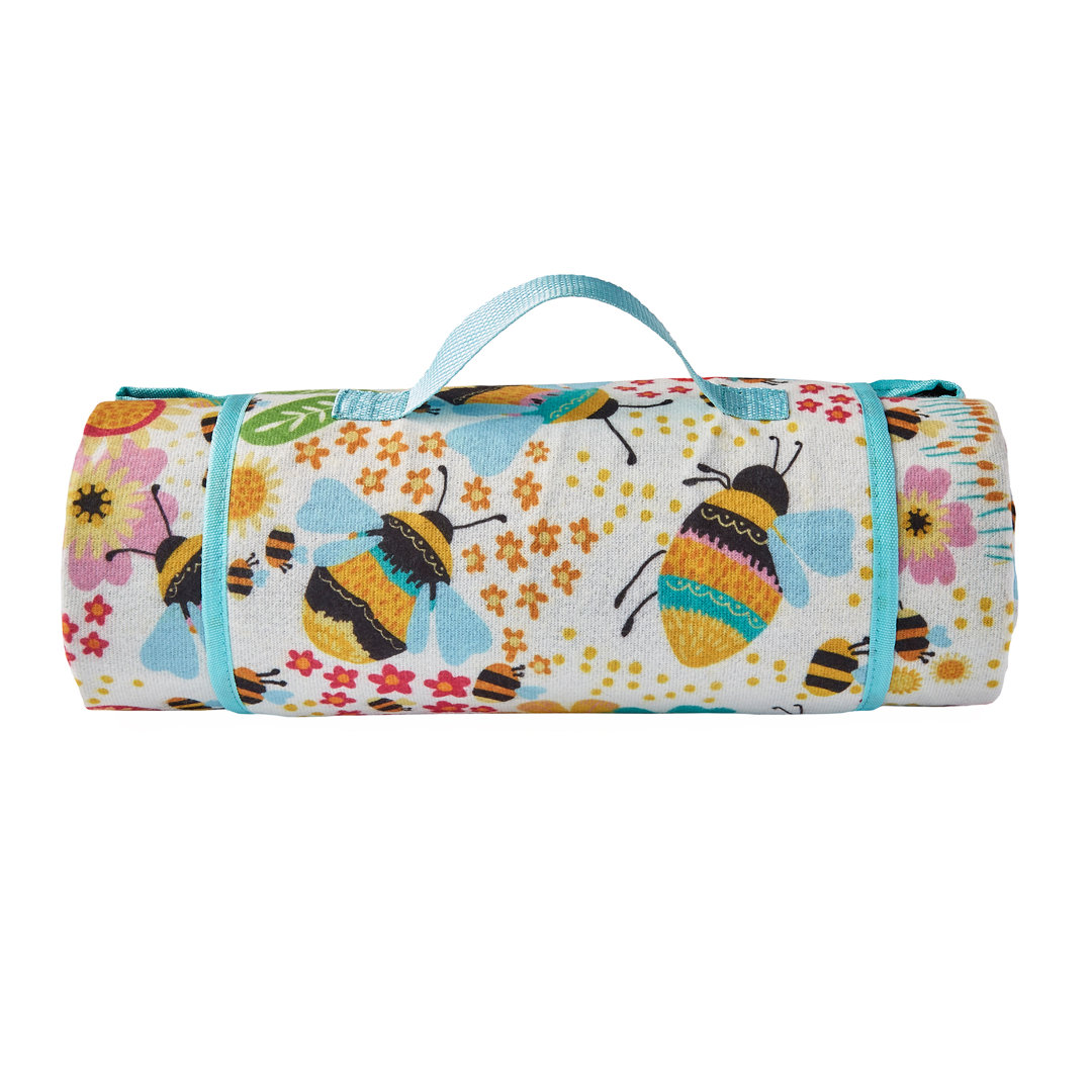 Fusion Unisex Yellow 'Buzzy Bee' Bee Print Waterproof Backed Picnic Blanket In - Image 3