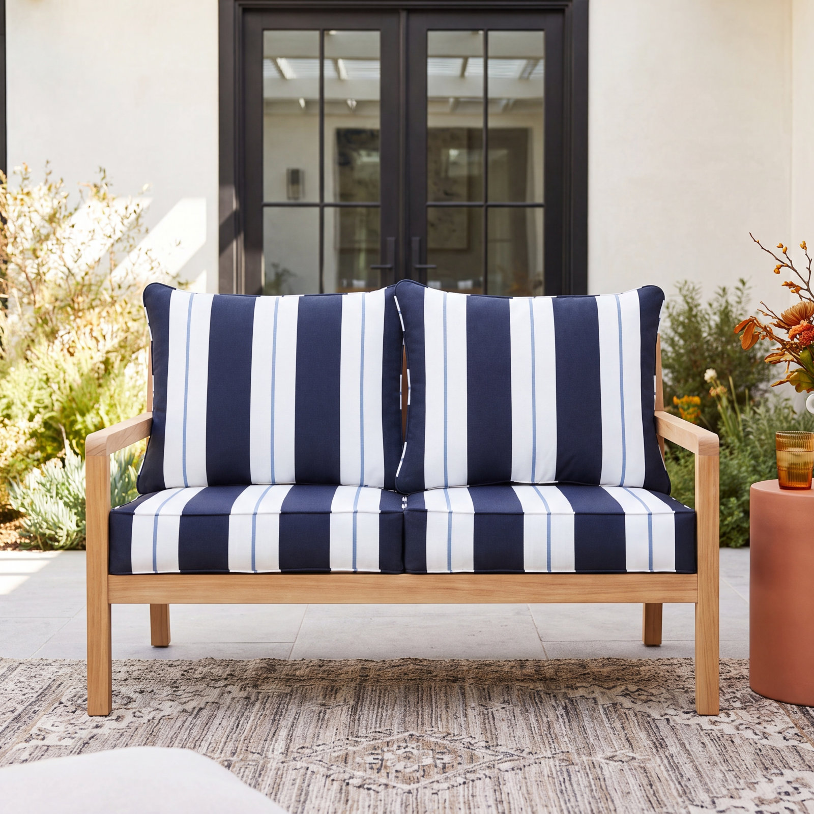 Deana 27" Sunbrella® Seat and Back Cushion, Navy Stripe Sunbrella®, 25" W x 25" D