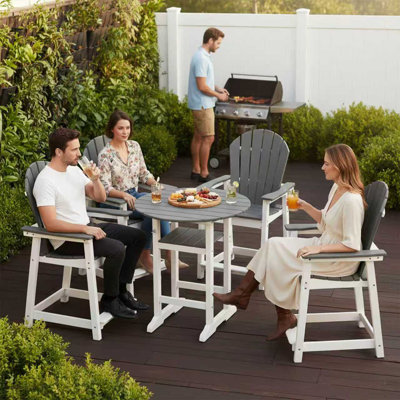5-Piece Outdoor HDPE Bar Set, Patio Adirondack Chairs With 35" Round Table