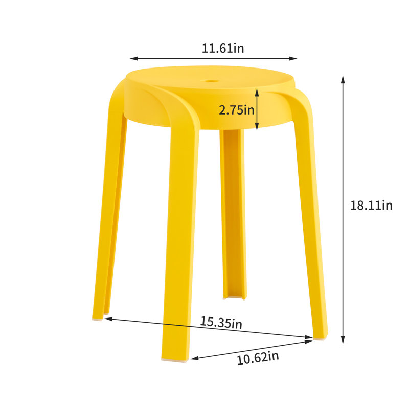6 Plastic Stackable Chairs, Smooth Surface, 11.8" Product Depth, Versatile Seating, Mustard Stools - User- And Practical