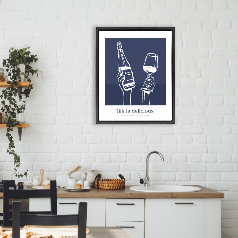 Cadre flottant bleu marine «Life Is Delicious», design par lettré et doublé, Cadre flottant noir de jais, H 21 po x l 17 po