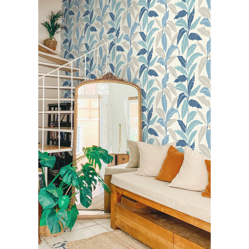 Tommy Bahama Leafy Palm 18' L x 20.5" W Peel and Stick Wallpaper Roll, Blue