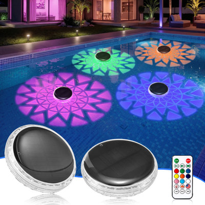 Solar Powered Floating Pool Lights (2 Pack), Solar Pool Lights with Remote, 9 Color Modes & Timing, IP67 Waterproof for Inground Above Ground Pool, Pool Party, Bathroom, Garden Pool Accessories