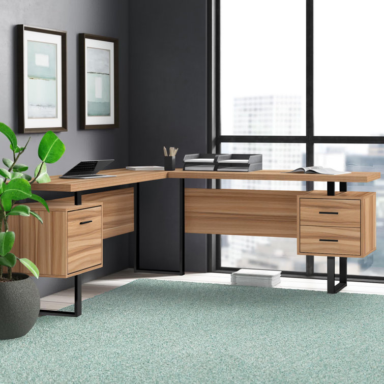 Sova L-Shape Executive Desk Upper Square Color (Top/Frame): Brown/Black
