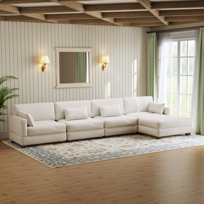 Maelina Reversible Modular Corner Sofa, 84.6cm H x 406.9cm W x 87.4cm D, Beige