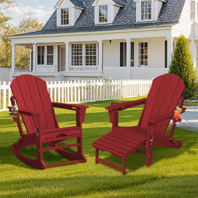 Aunika High Density Polyethylene Multifunctional Folding Adirondack Chair(Set Of 2), Dark Red