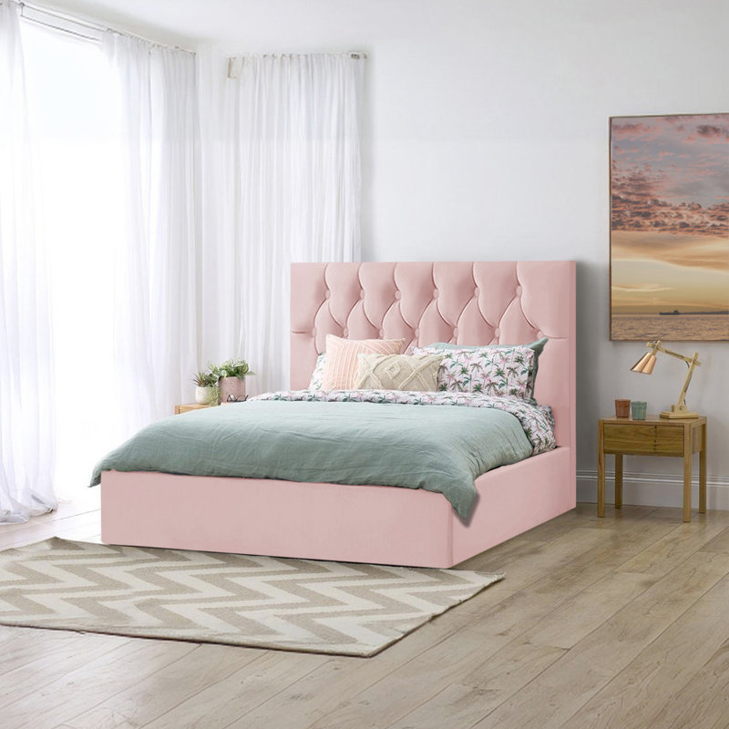 Azaliya Upholstered Bed, Double (4'6), Pink