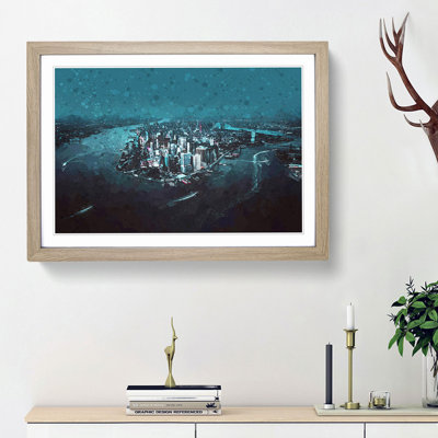 Skyline of New York at Night in Abstract - Picture Frame Graphic Art Print on MDF