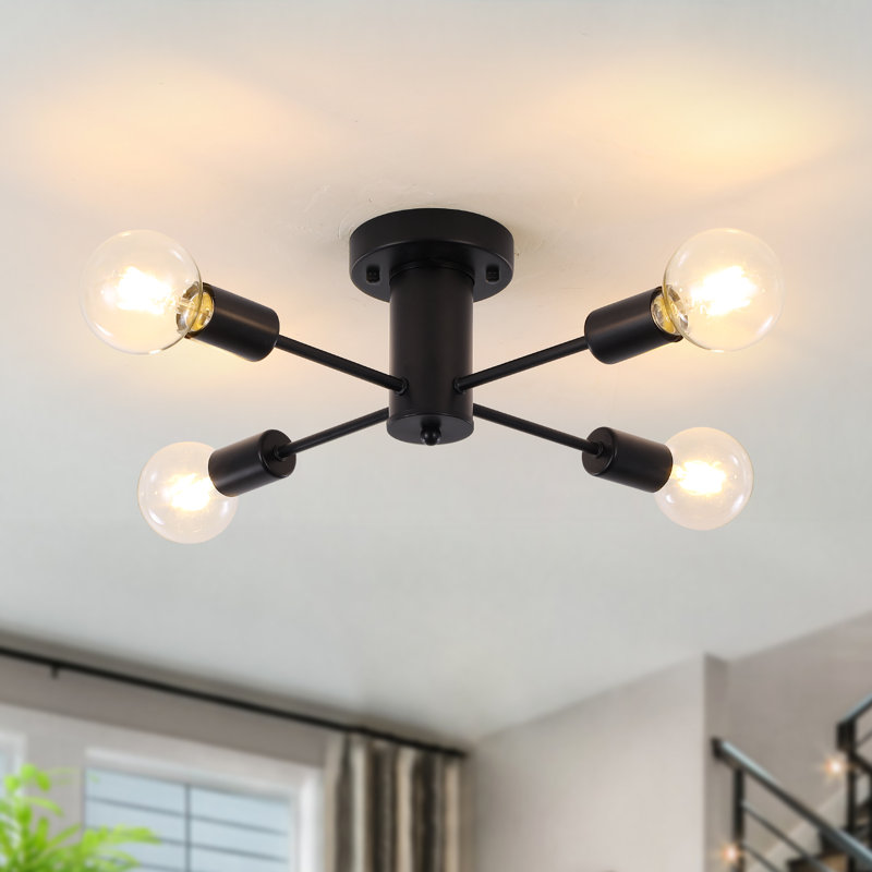 Bennefield 4 - Light 17.5'' Dimmable Sputnik Sphere Modern Linear Chandelier Semi Flush Mount Light, Matte Black
