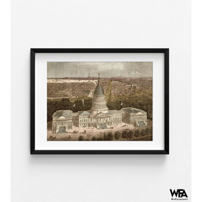 Capitole à Washington, DC, 1871, affiche antique des États-Unis, décor de bureau fédéral, affiche de Washington DC, art mural Old Washington