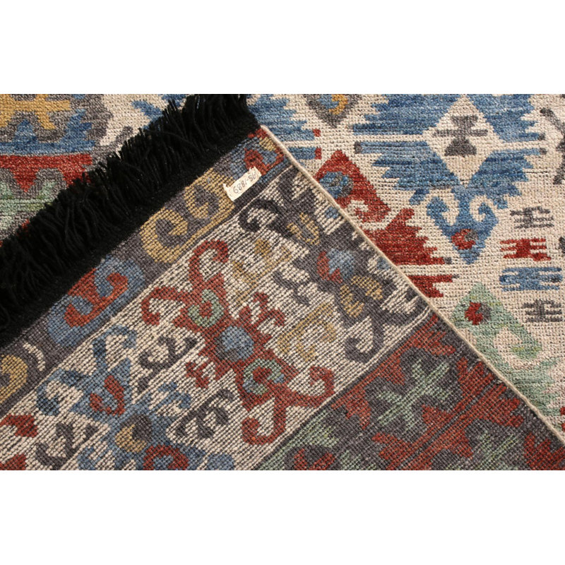 Rug & Kilim’S Classic Turkish Runner In Gold And Blue Geometric Pattern, Runner 2'6" x 10'