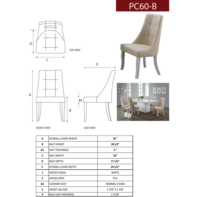Ensemble de 2 chaises d'appoint Jabali Upholstery Kitchen, Beige