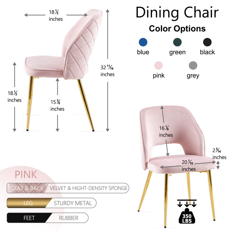 Open Back Dining Chairs, Velvet, Golden Leg, Pink