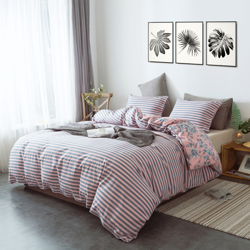Ensemble de housse de couette réversible en coton 3 pièces. Tissu 100% coton percale. Prélavé doux. Lavable à la machine.