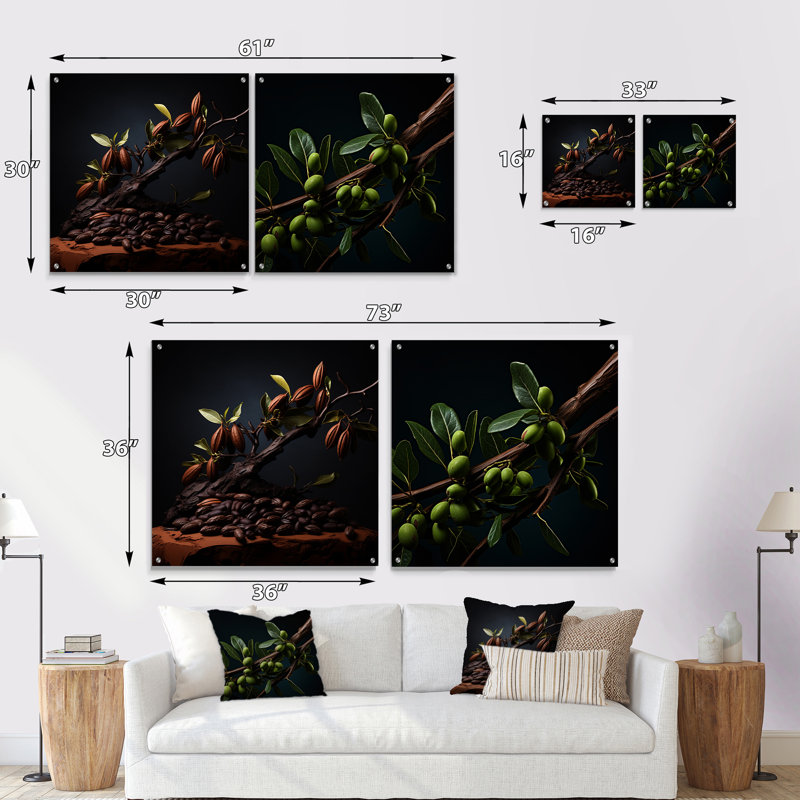Cacao Mystical Mocha - ensemble de 2 peintures murales en acrylique Cacao, H 36 po x l 73 po