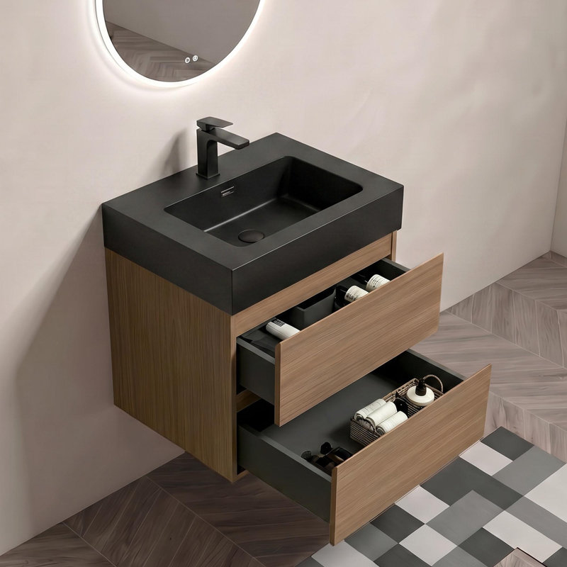Meuble-lavabo mural 24 po avec lavabo et 2 tiroirs 24 po, 24, Noir