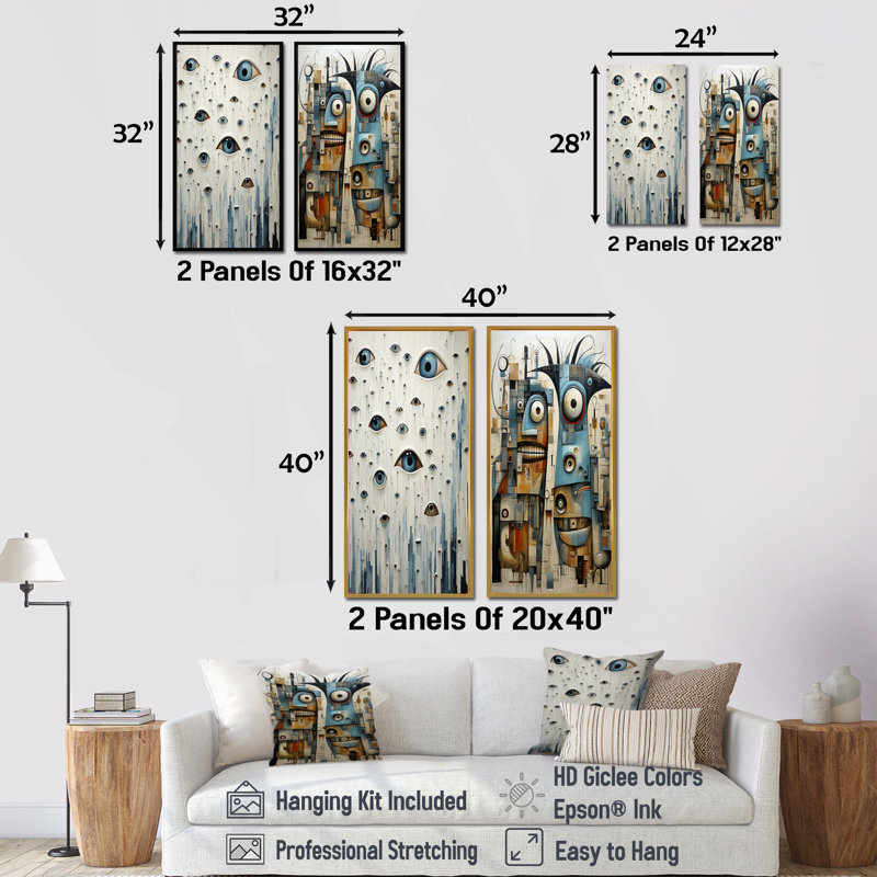 «Minimalist Monster Creatures - Monsters», ensemble d'art mural sur toile, H 28 po x l 25 po, Toile tendue