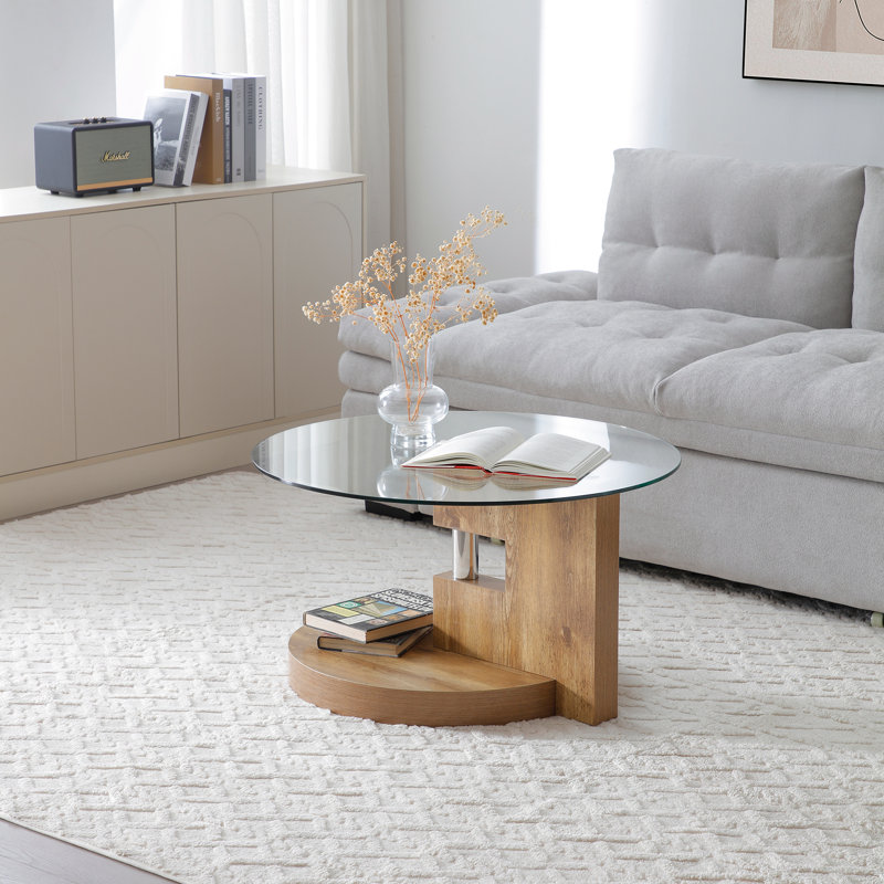 Table ronde moderne et pratique à double couche, Naturel