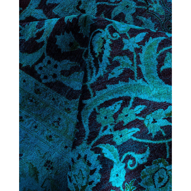 Tapis unique noué à la main Fine Vibrance - bleu, 9 pi 1 po x 12 pi 3 po