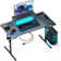Small Gaming Desk with LED Lights & Power Outlets, 39 Inch Computer Desk with Monitor Stand, PC Gaming Table with Carbon Fibre, Black
