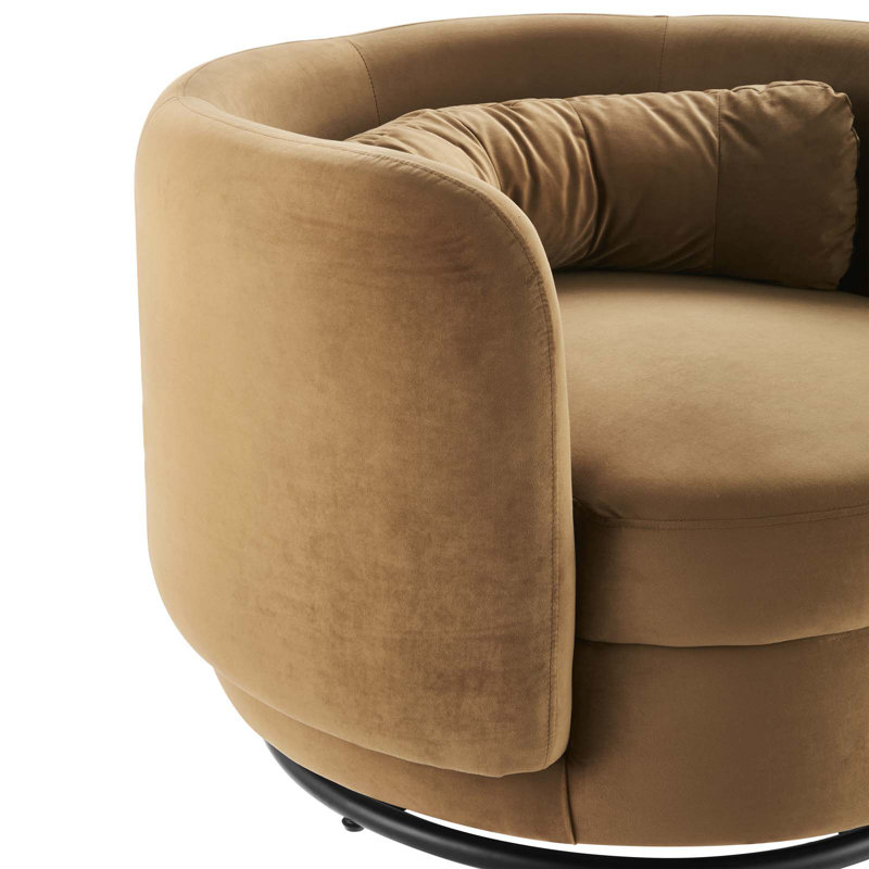Cognac Velvet Swivel Accent Chair with Black Metal Base