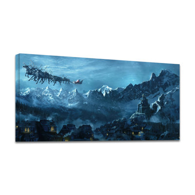 " Framed Canvas Wall Art Decor Chrismas Painting,Santa Claus Above Village Decoration Painting for Chrismas Gift, Office,Dining room,Living room, Bathroom, Bedroom Decor-Ready to Hang "