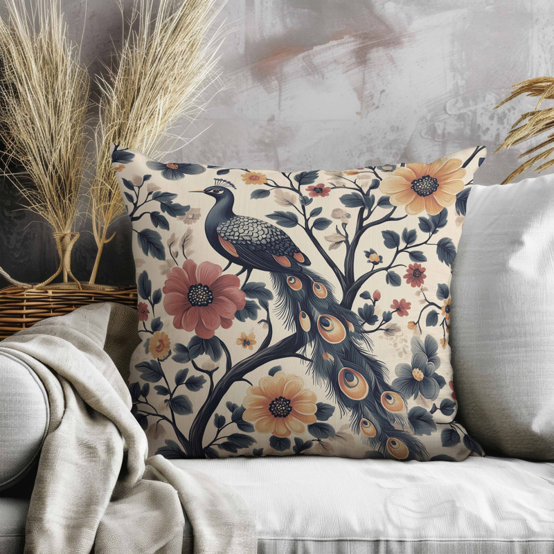 Coussin Vibrant Vista, Gris / beige / orange / gris, Carré 16 po
