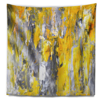 Tapisserie de motif abstrait gris et jaune