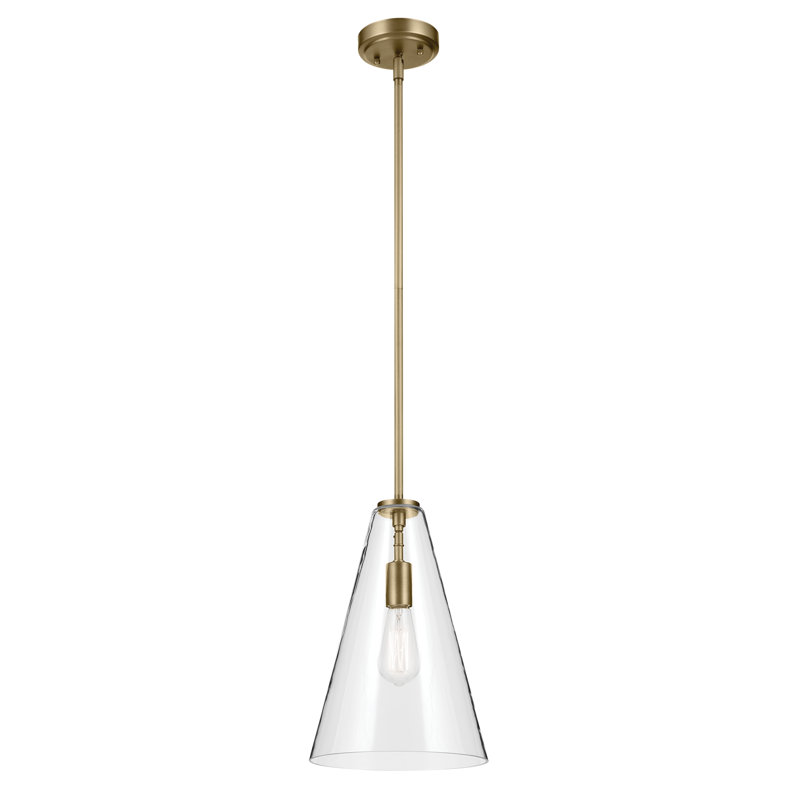 15.25" 1-Light Cone Pendant with Clear Glass, Natural Brass