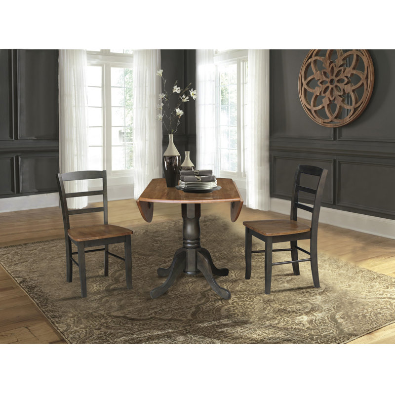 Gannie 3 - Piece Drop Leaf Solid Wood Dining Set, Hickory/Washed Coal