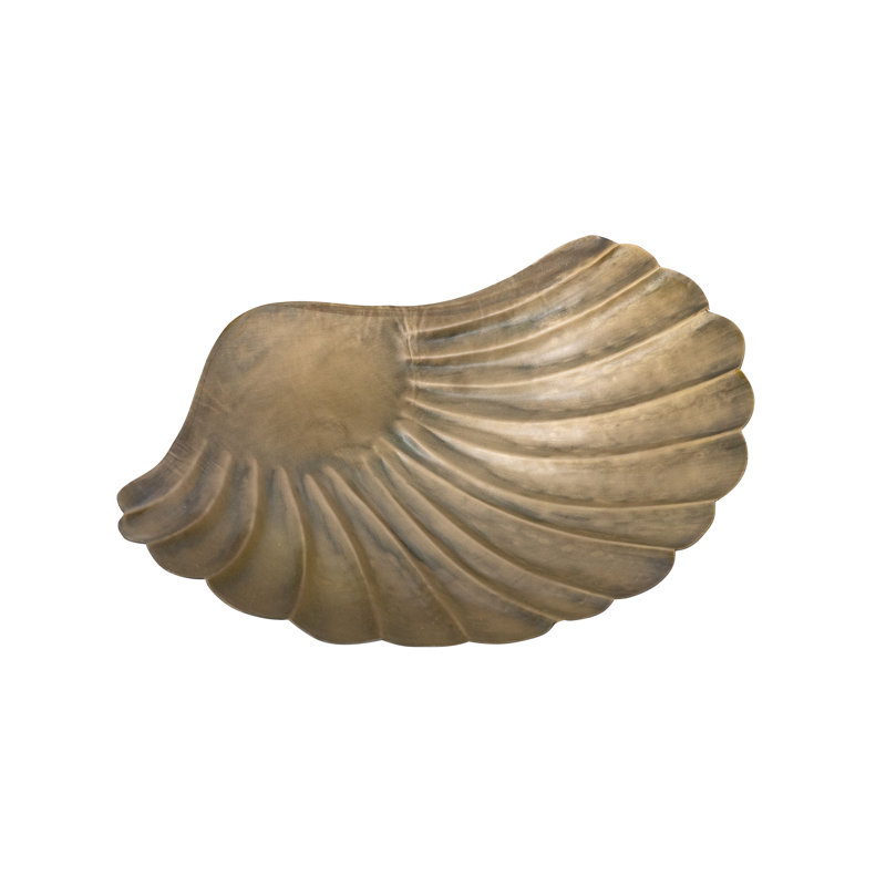 Plateau décoratif coquillage en fer 15,7 x 14,5 x 3 po avec finition bronze, 3" H x 15.7" W x 14.4" D