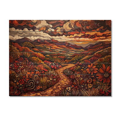 Red Mexican Desert Blooms I - Global Landscape Red Wood Print On Natural Pine Wood